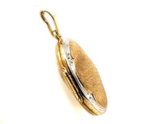 Locket Pendant Necklace 14K Yellow and White Gold Flowers Textured Cover