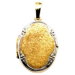Locket Pendant Necklace 14K Yellow and White Gold Flowers Textured Cover