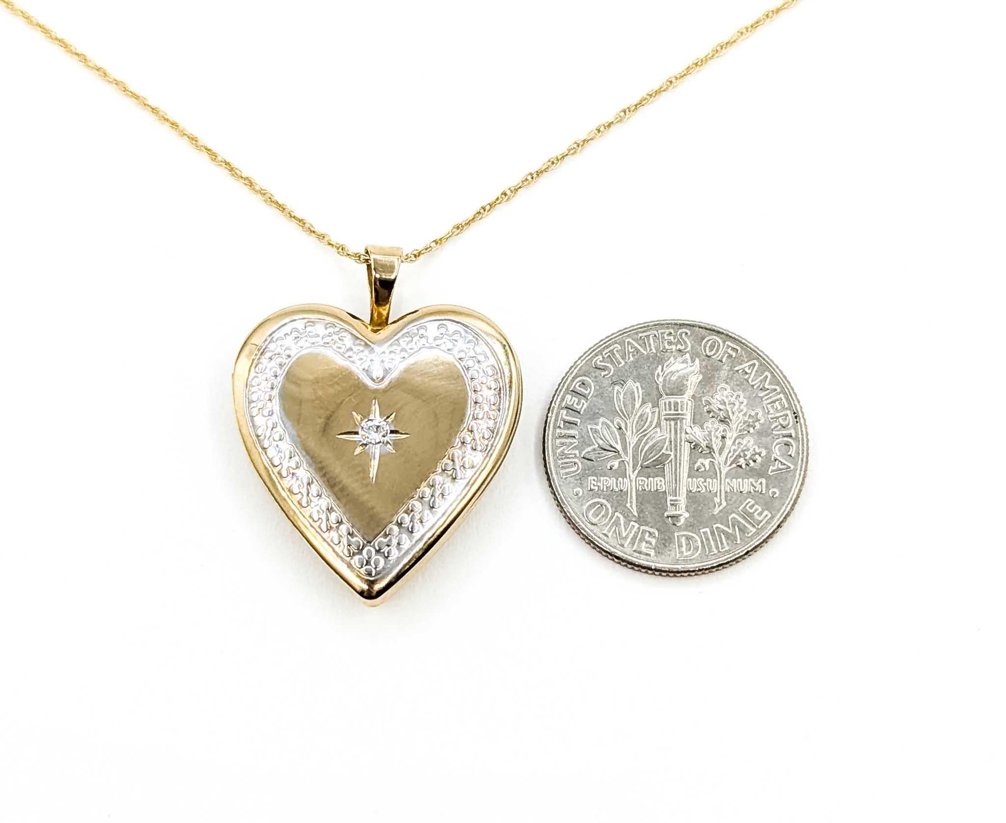 Ciondolo a forma di cuore con diamante e catena in oro giallo 14k in vendita 5
