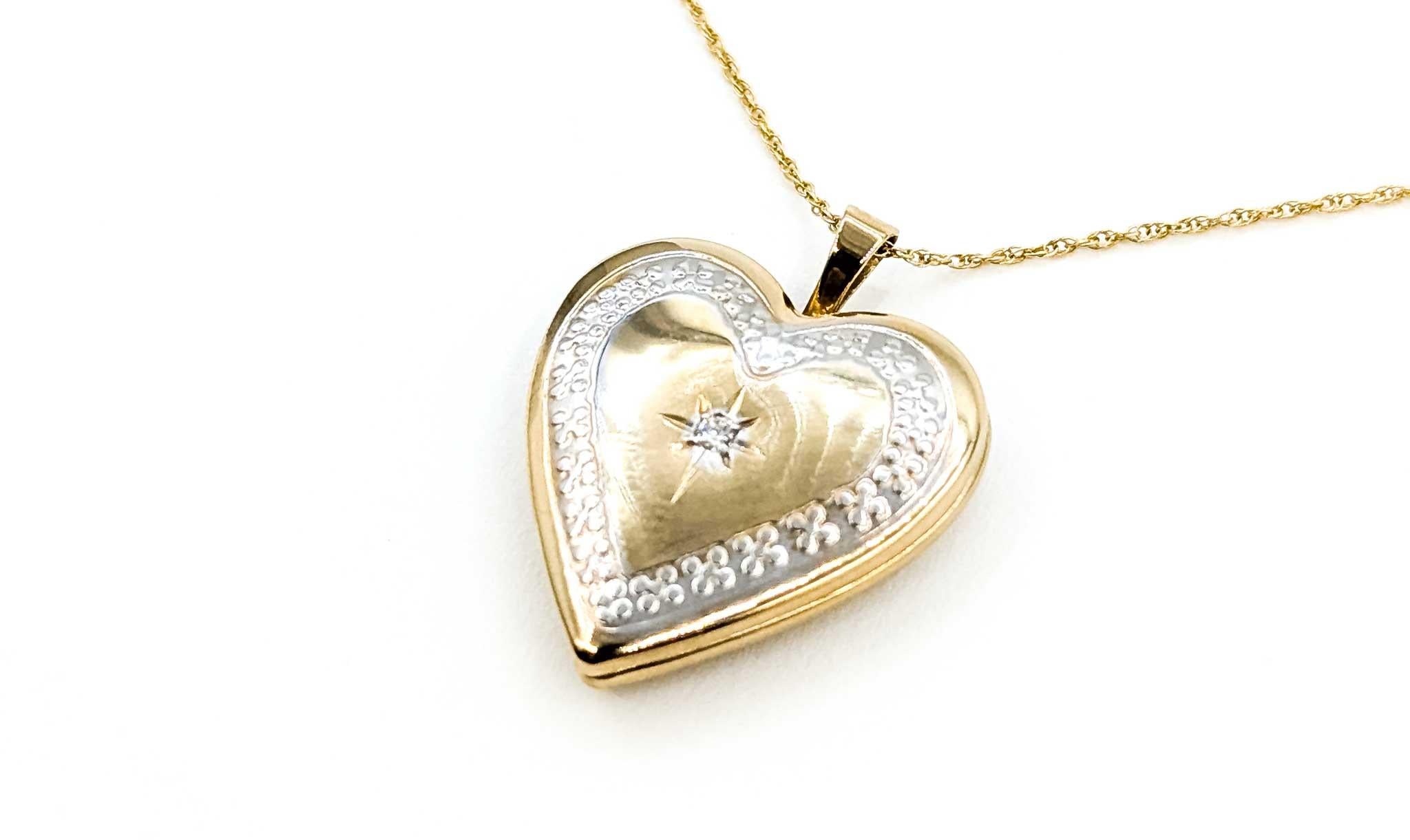 Ciondolo a forma di cuore con diamante e catena in oro giallo 14k In condizioni ottime in vendita a Bloomington, MN