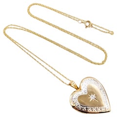 Locket With Rope Chain Diamond Heart Pendant in 14k Yellow Gold