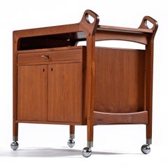 Locking Danish Teak Expanding Top Bar Cart Server by Dyrlund on Casters