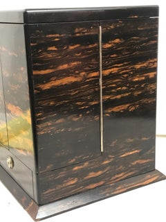 Locking Decanter Box Tantalus, Exotic Coromandel Wood, Victorian, circa 1870s