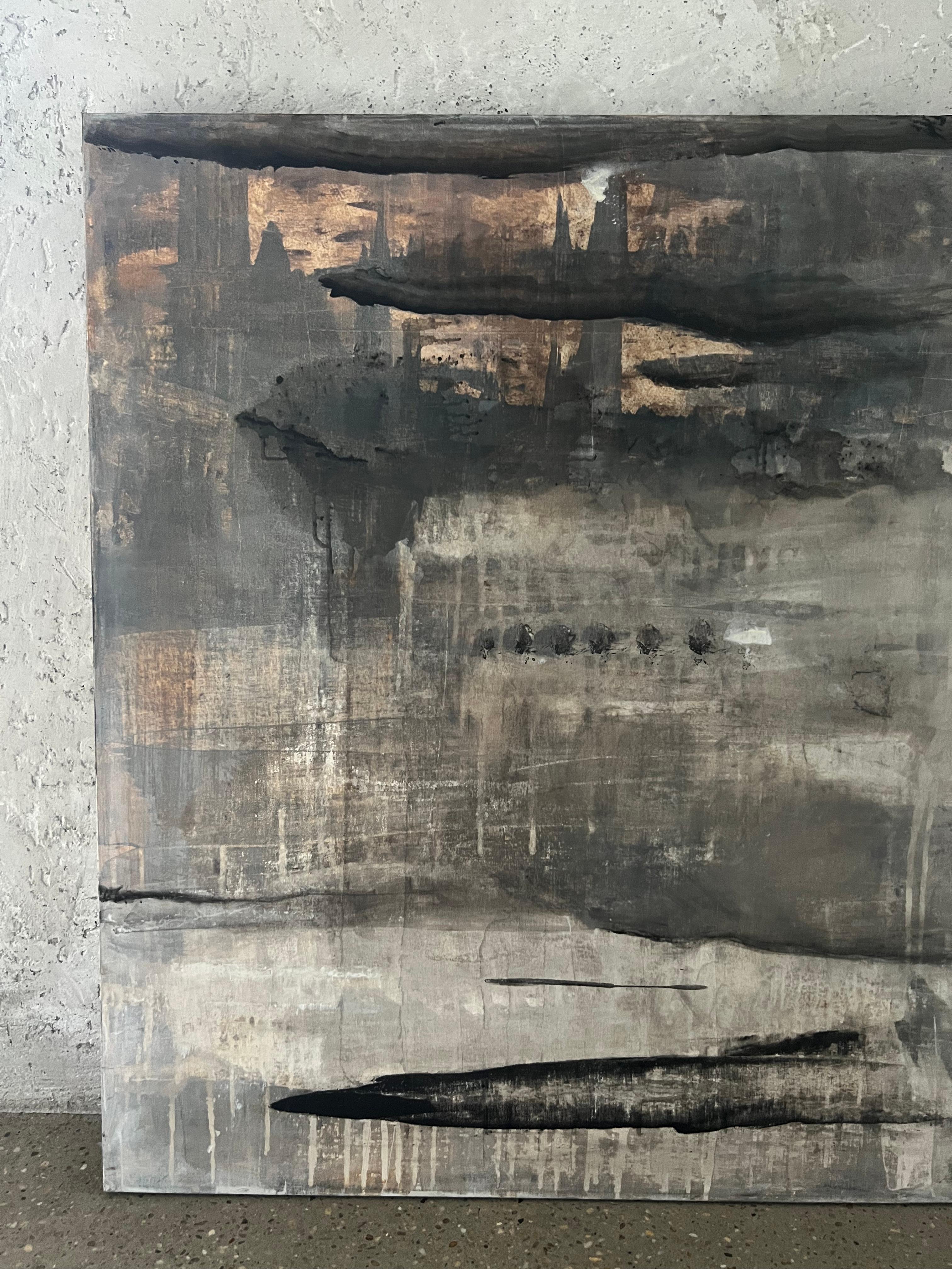 Artist: Beth O'Donnell
Mixed media on canvas 
Dimensions: Height 40'' x Width 60'' 
Artist’s statement 
Moving beyond representation, I’ve created these abstract works in a not only very organic form but also organic in color. It’s about how the