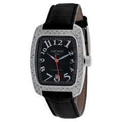 Locman Men's Diamonds Wrist Watch Black Leather Made In Italy