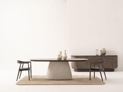 LOCO Oval Dining Table in Dark Oak Top with Concrete Base - 87''
