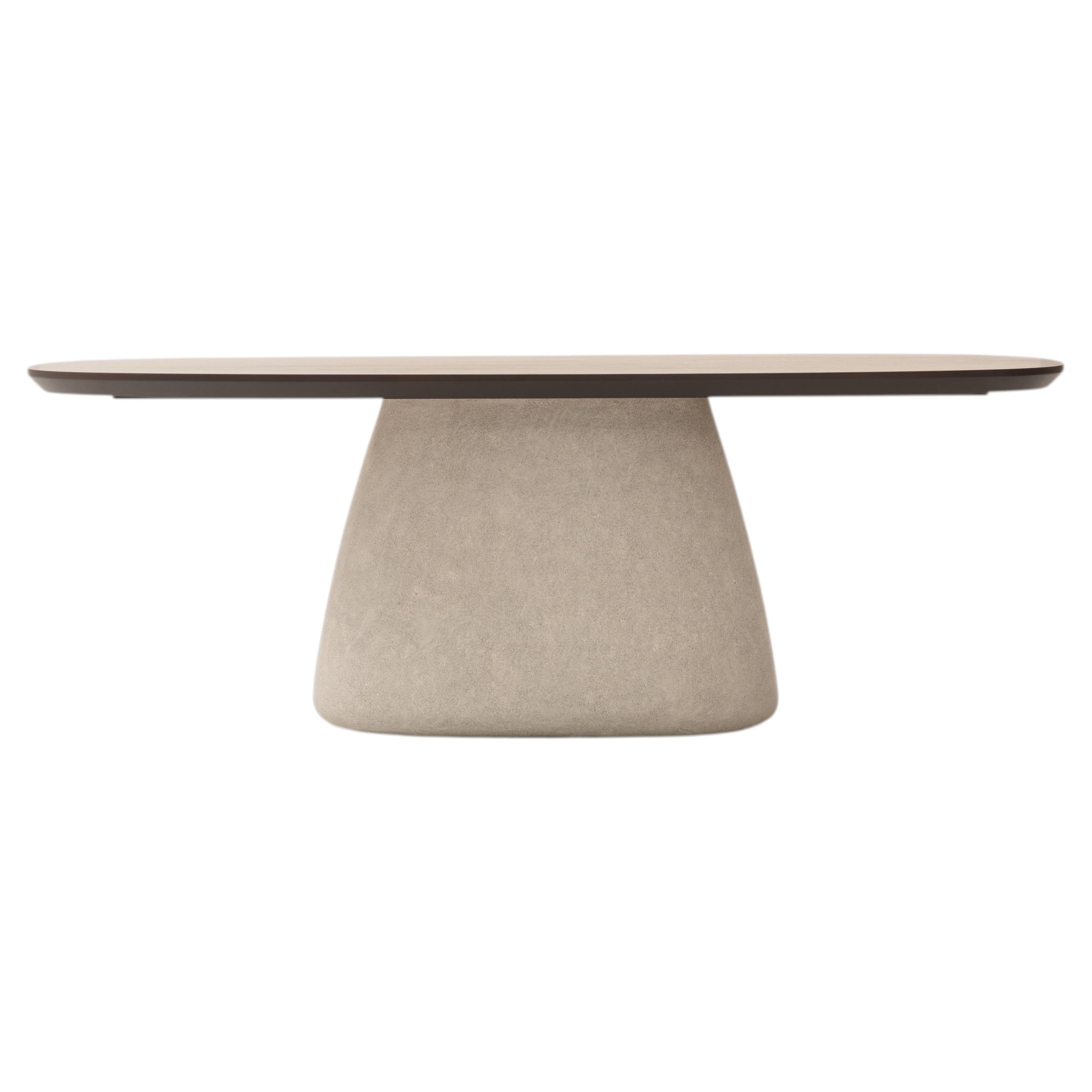 LOCO Oval Dining Table in Dark Oak Top with Concrete Base - 87''