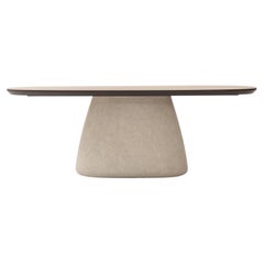 LOCO Oval Dining Table in Dark Oak Top with Concrete Base - 87''