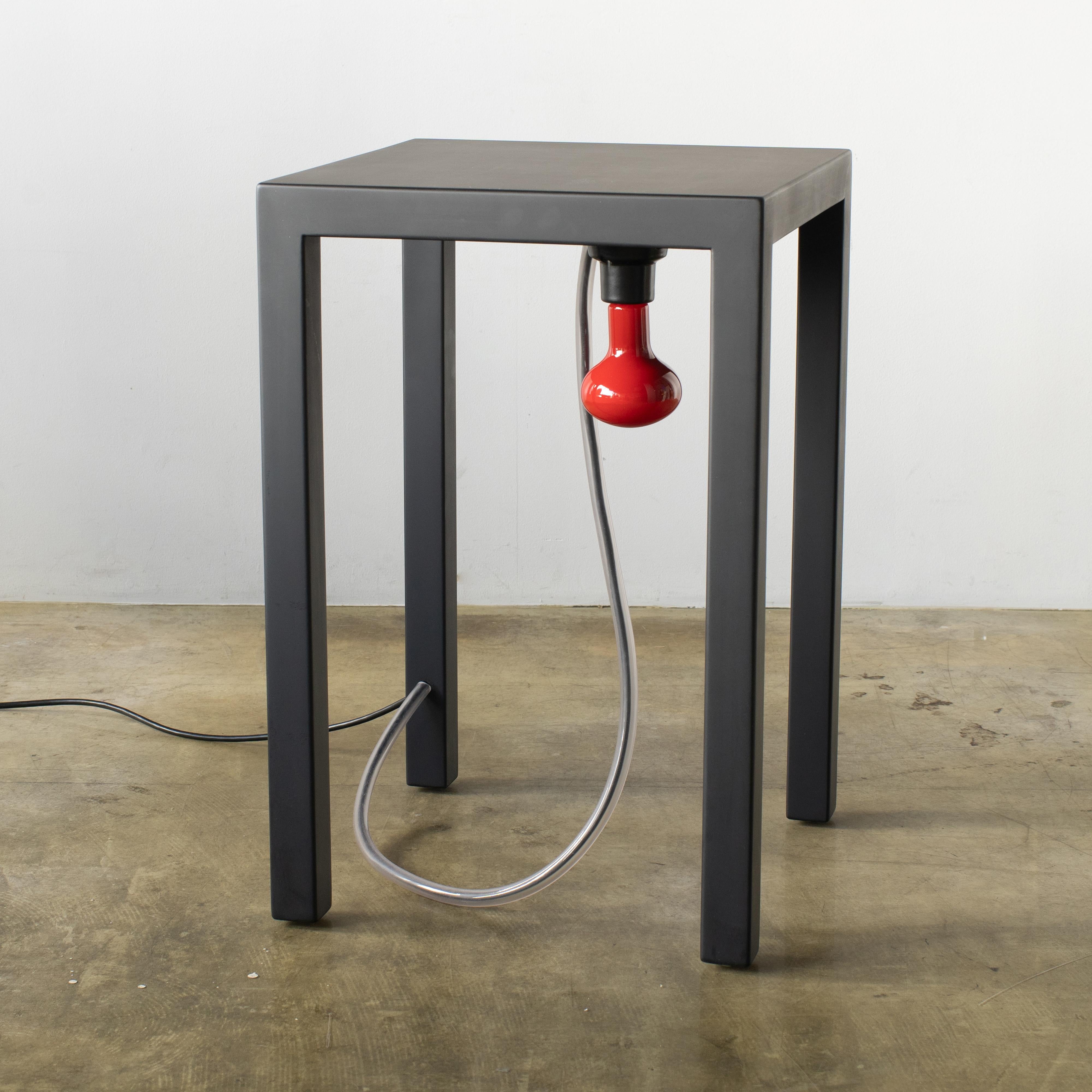 Loco'64 side table/stool designed by Johanna Grawunder.
Red light bulb is set on the back of the board. which is highly unique appearance. Usable as high stool. 


 