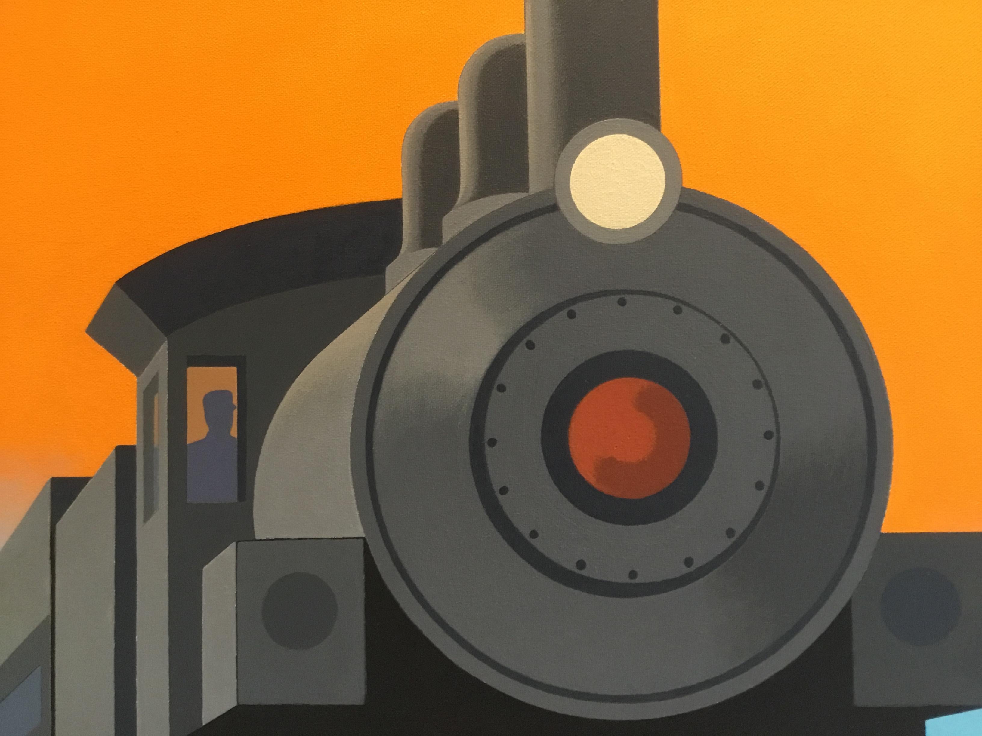 Locomotives, Originalgemälde von Lynn Curlee (amerikanisch) im Angebot