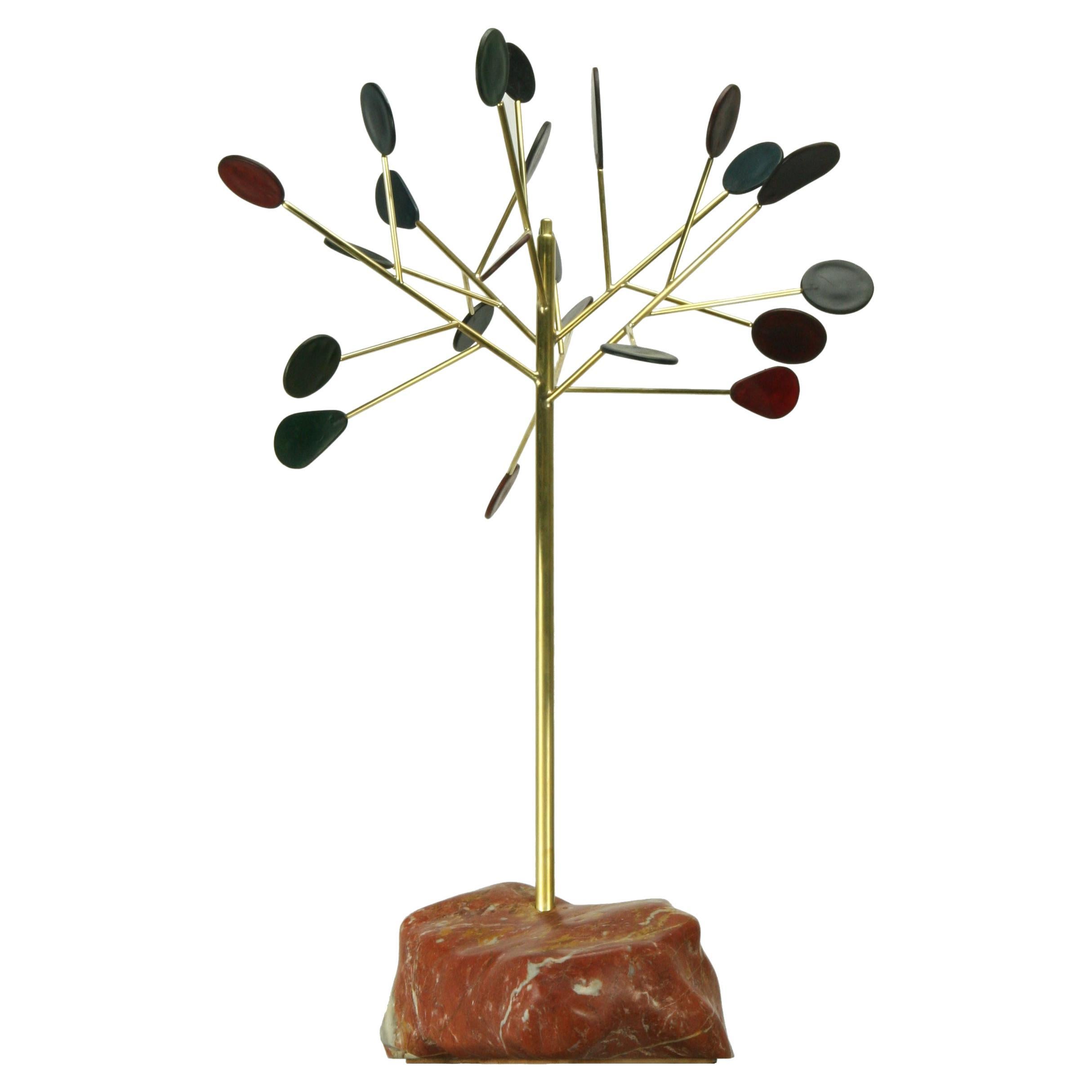 Locus-21 Tree Sculpture of Brass, Marble and Leather For Sale