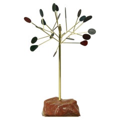 Locus-21 Tree Sculpture of Brass, Marble and Leather