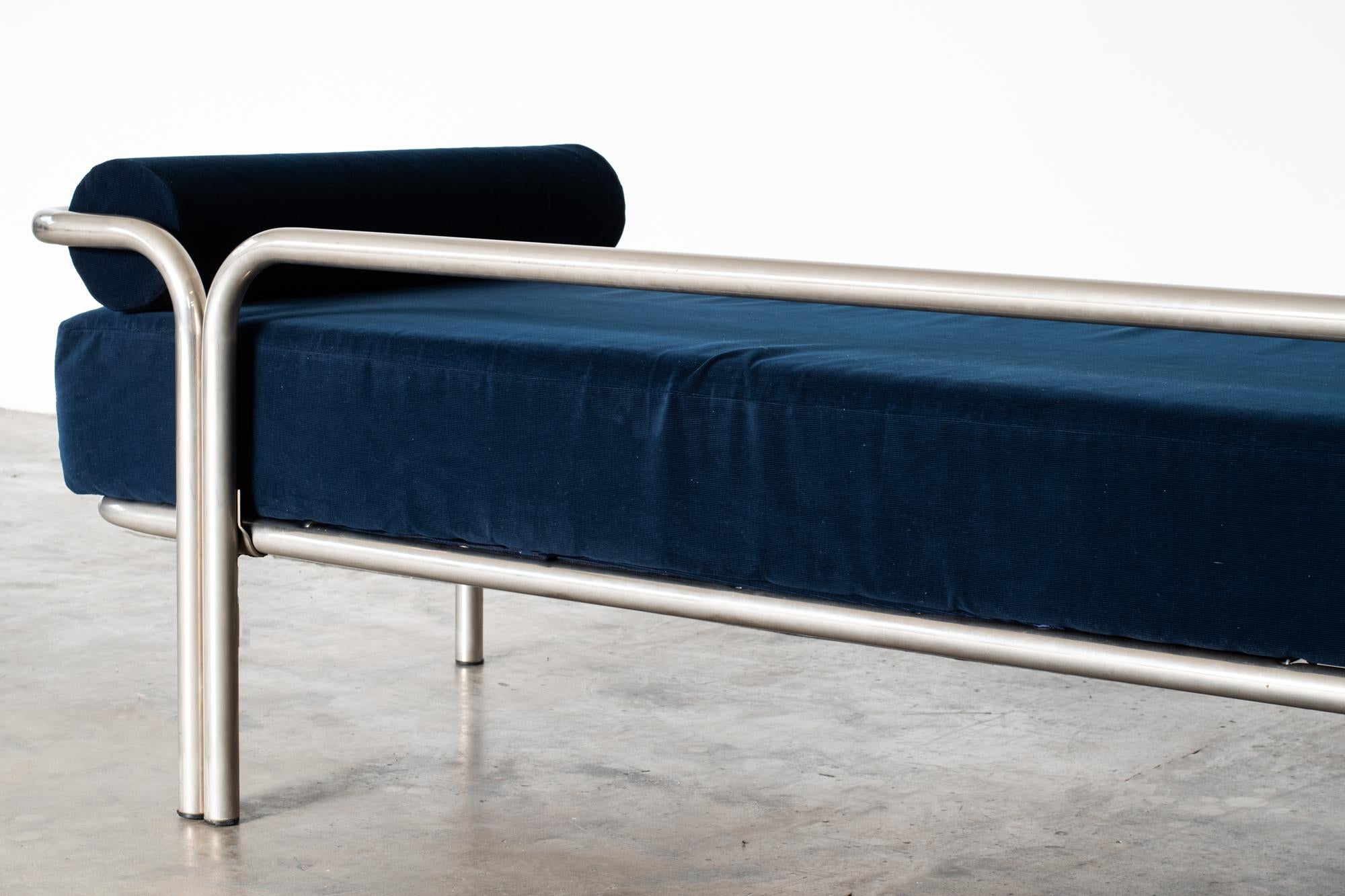 Locus Bed Locus Solus Day Bed by Gae Aulenti, Chromed Metal, Blue Cushions, 1970s ...