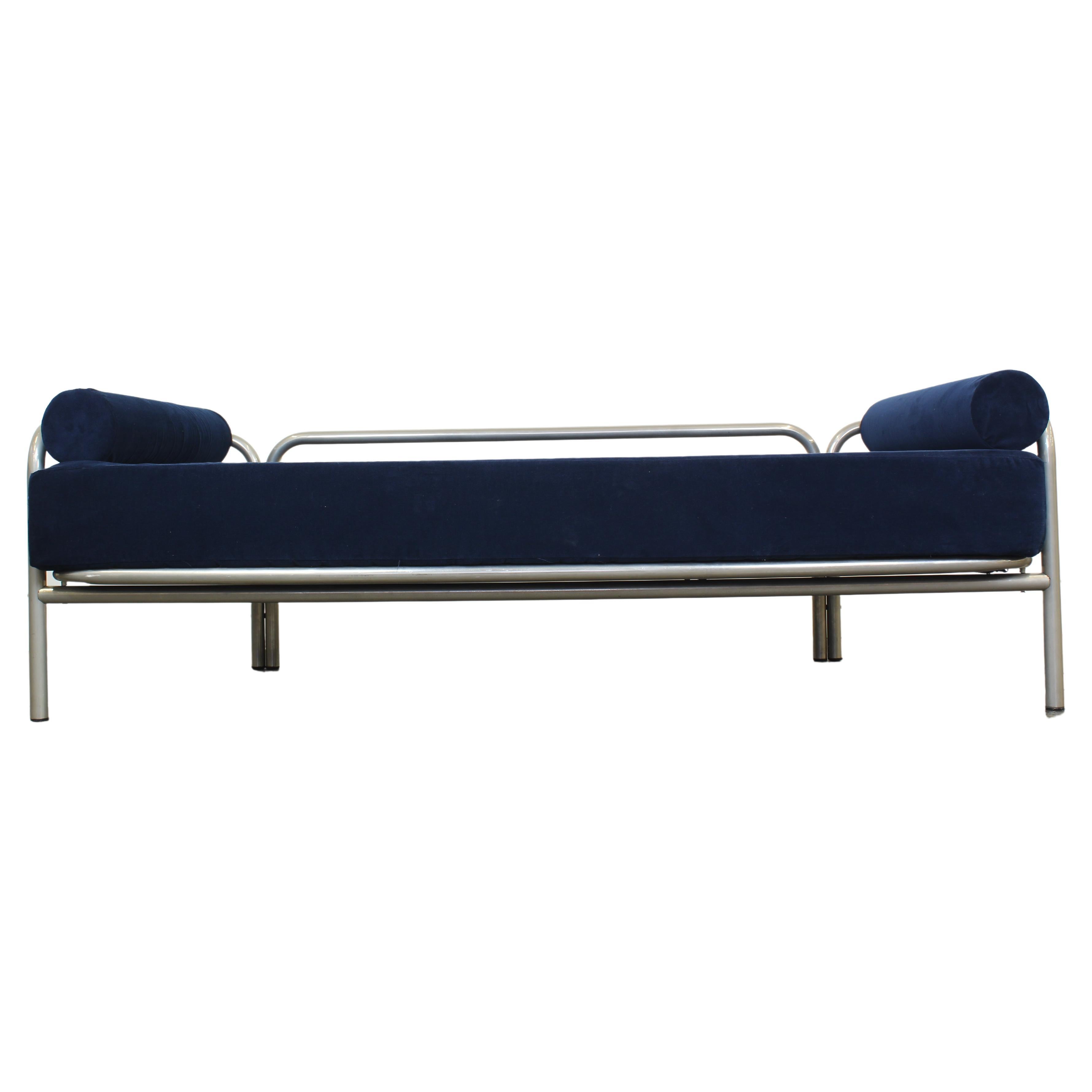 Locus Bed Locus Solus Day Bed by Gae Aulenti, Chromed Metal, Blue Cushions, 1970s ...
