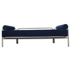 Locus Solus Day Bed by Gae Aulenti, Chromed Metal, Blue Cushions, 1970s