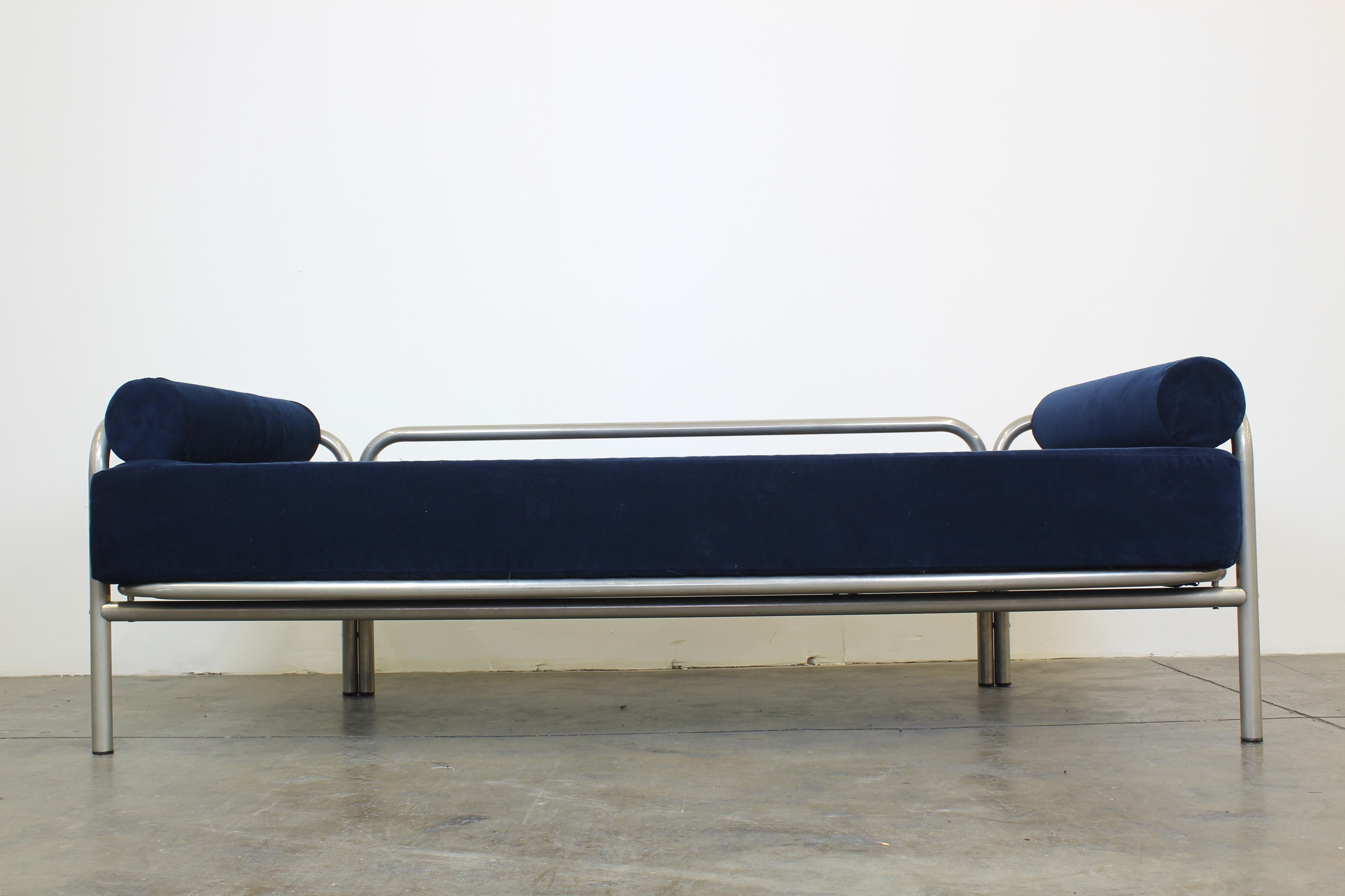 Locus Solus Day Bed by Gae Aulenti, Chromed Metal, Blue Cushions, 1970s ...