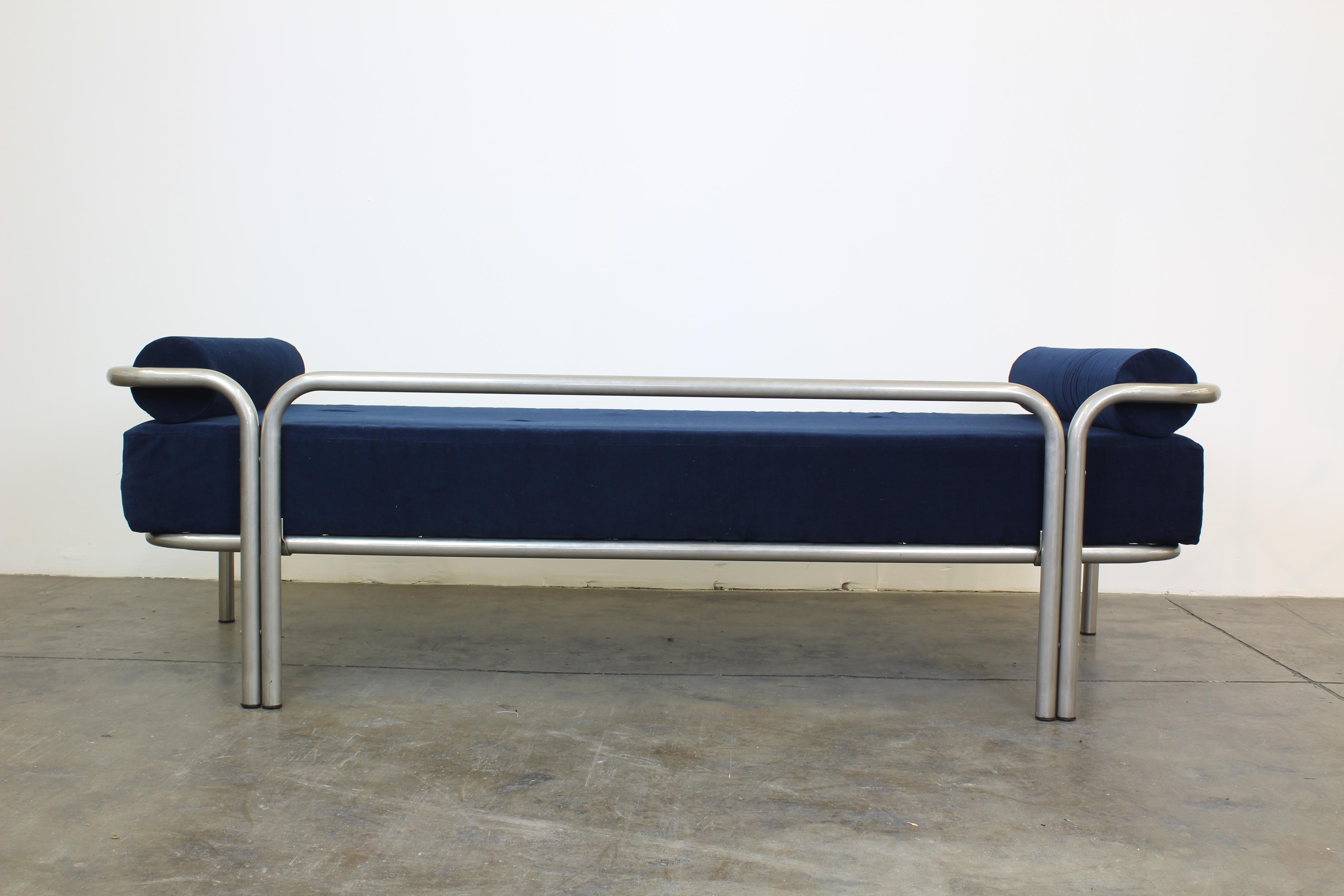 Locus Solus Day Bed by Gae Aulenti, Chromed Metal, Blue Cushions, 1970s ...