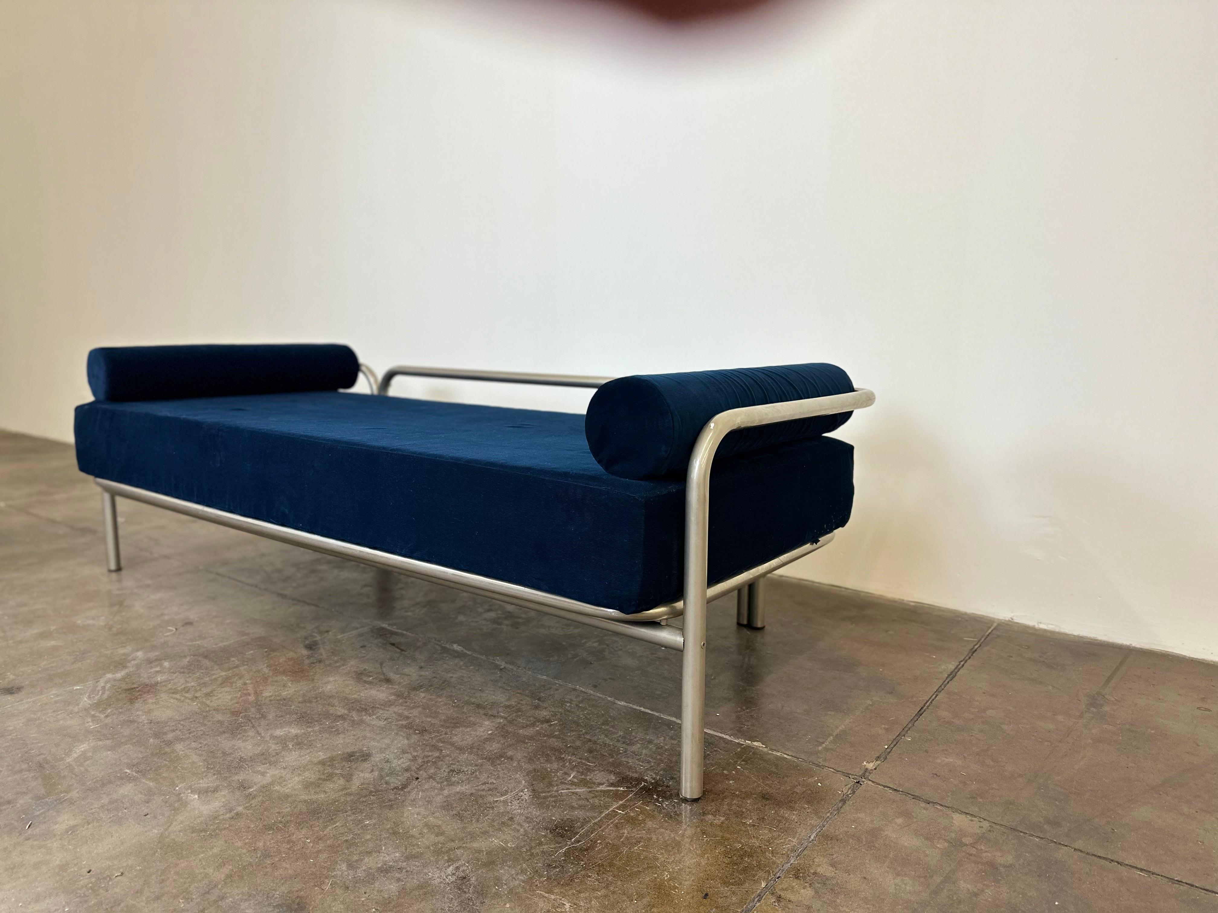 Locus Bed Locus Solus Day Bed by Gae Aulenti, Chromed Metal, Blue Cushions, 1970s ...