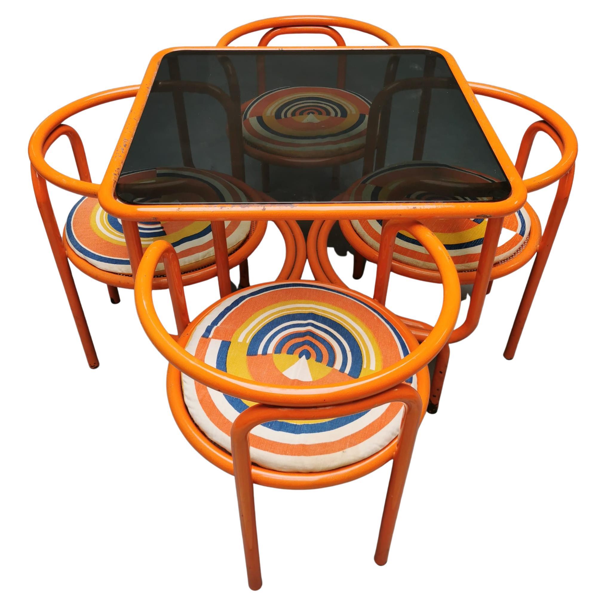 Locus Solus, Gae Aulenti, Orange Set with 4 Chairs For Sale