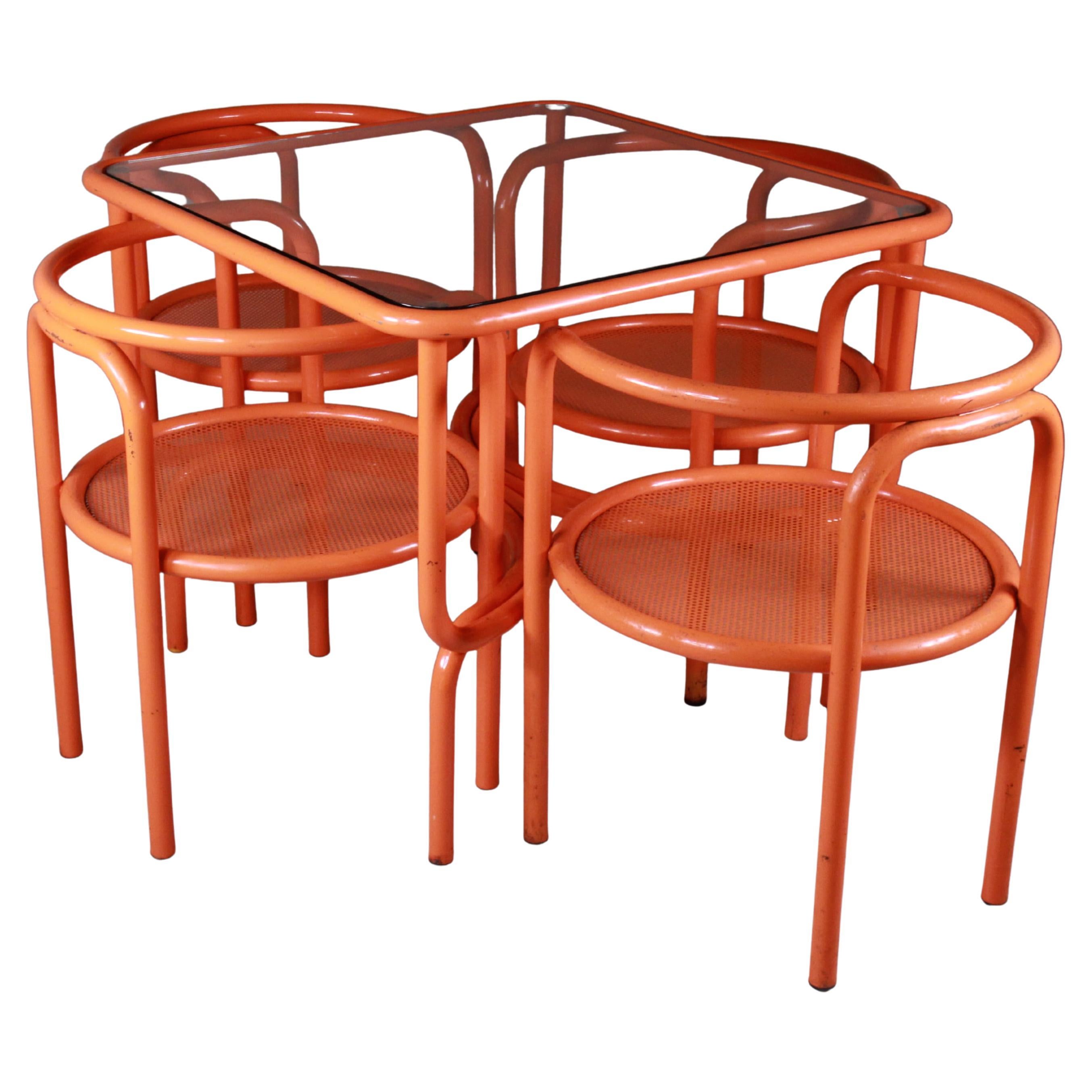 Locus Solus, Gae Aulenti, Orange Set with 4 Chairs