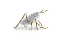 Locusta Migratoria, Handmade Grasshopper in Arabescato Marble and Brass