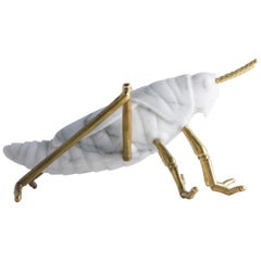 Locusta Migratoria, Handmade Grasshopper in Arabescato Marble and Brass