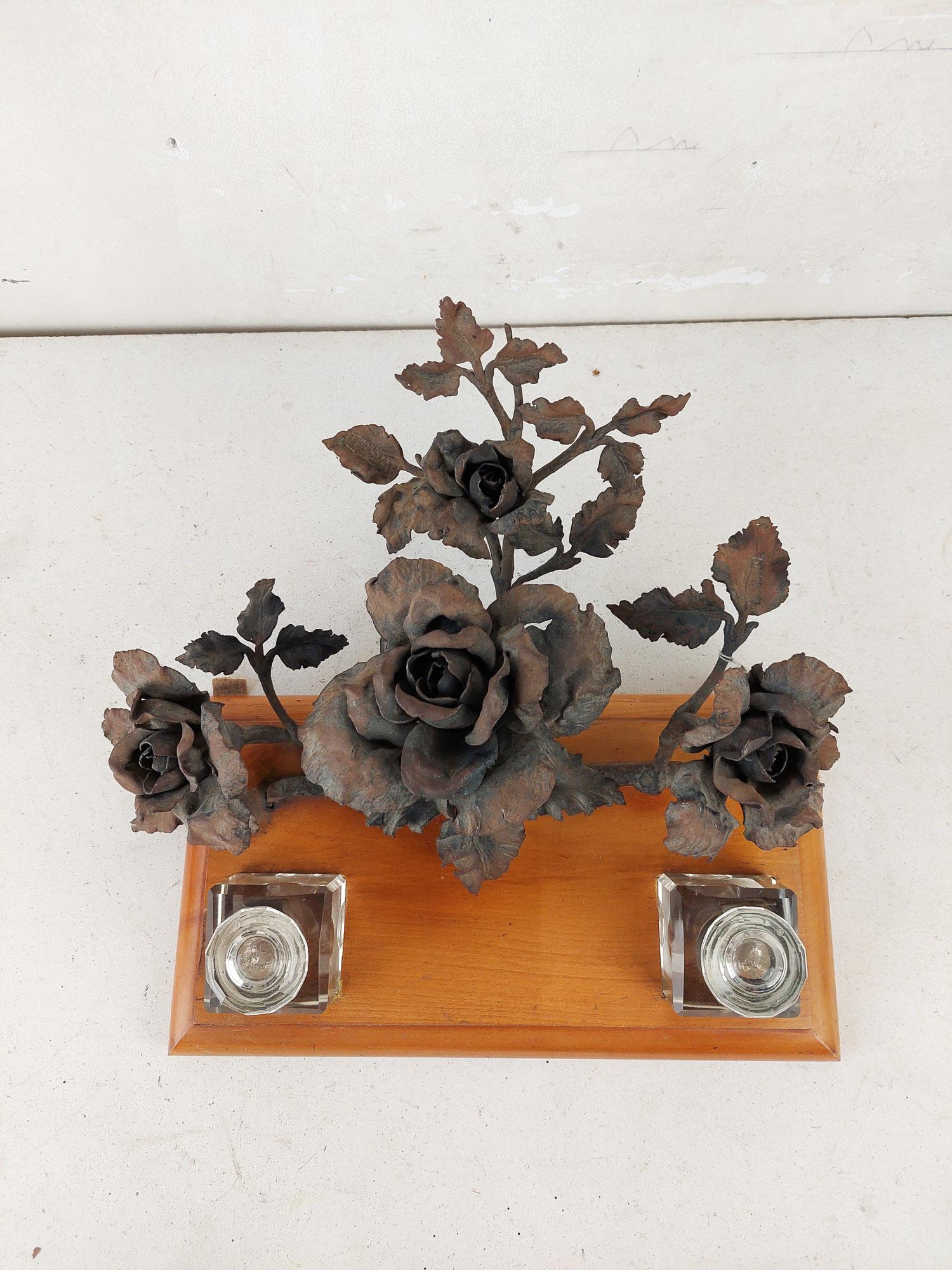 Belgian Lode Van Boeckel Inkwell Holder with Wrought Iron Rosette For Sale