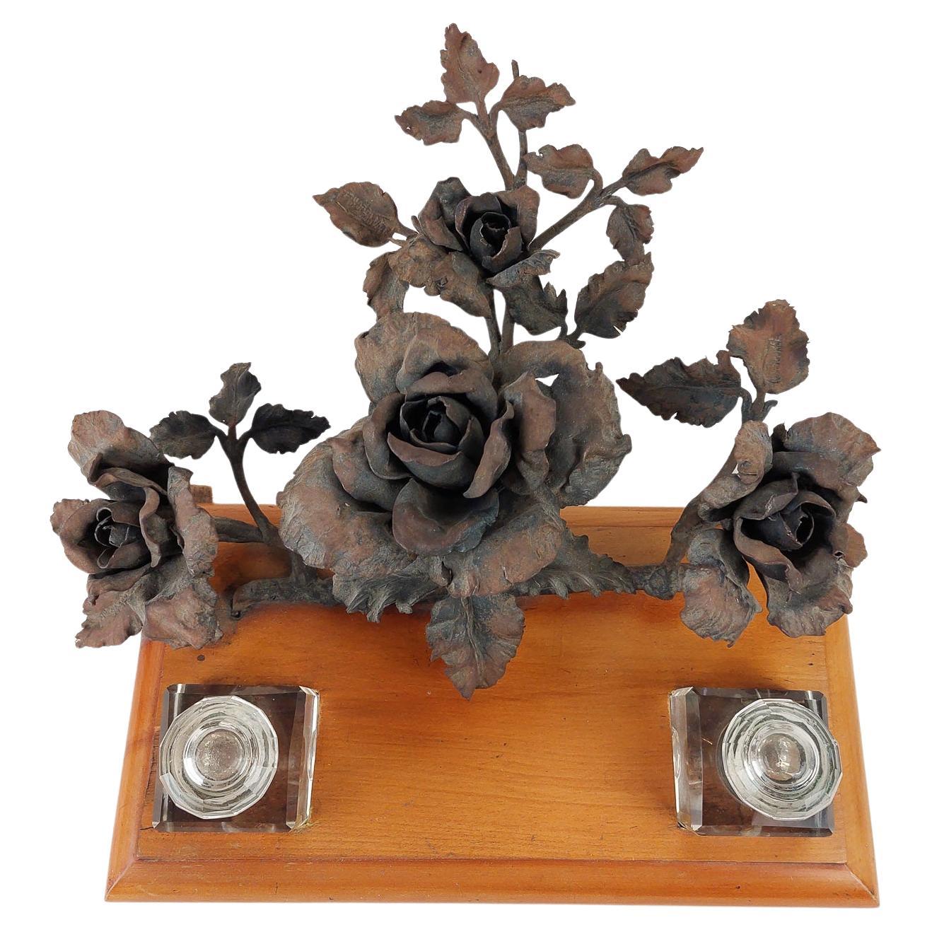 Lode Van Boeckel Inkwell Holder with Wrought Iron Rosette For Sale