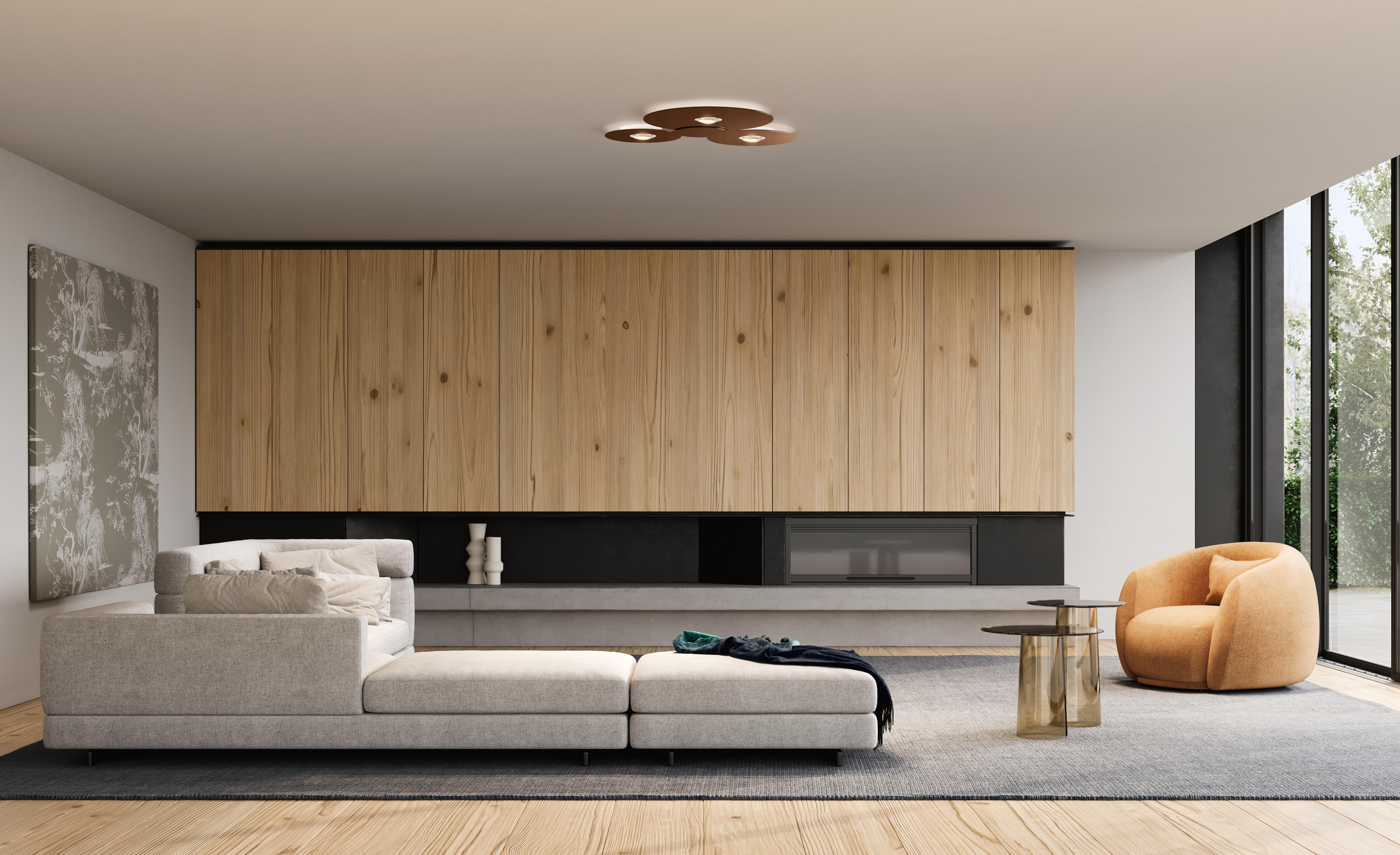 Round, compact forms featuring elegant finishes with a centre that shines like a precious stone. Once lit up, Bugia amazes with the unexpected effect of its light. A surprising and harmonious balance between direct and indirect light, diffused both