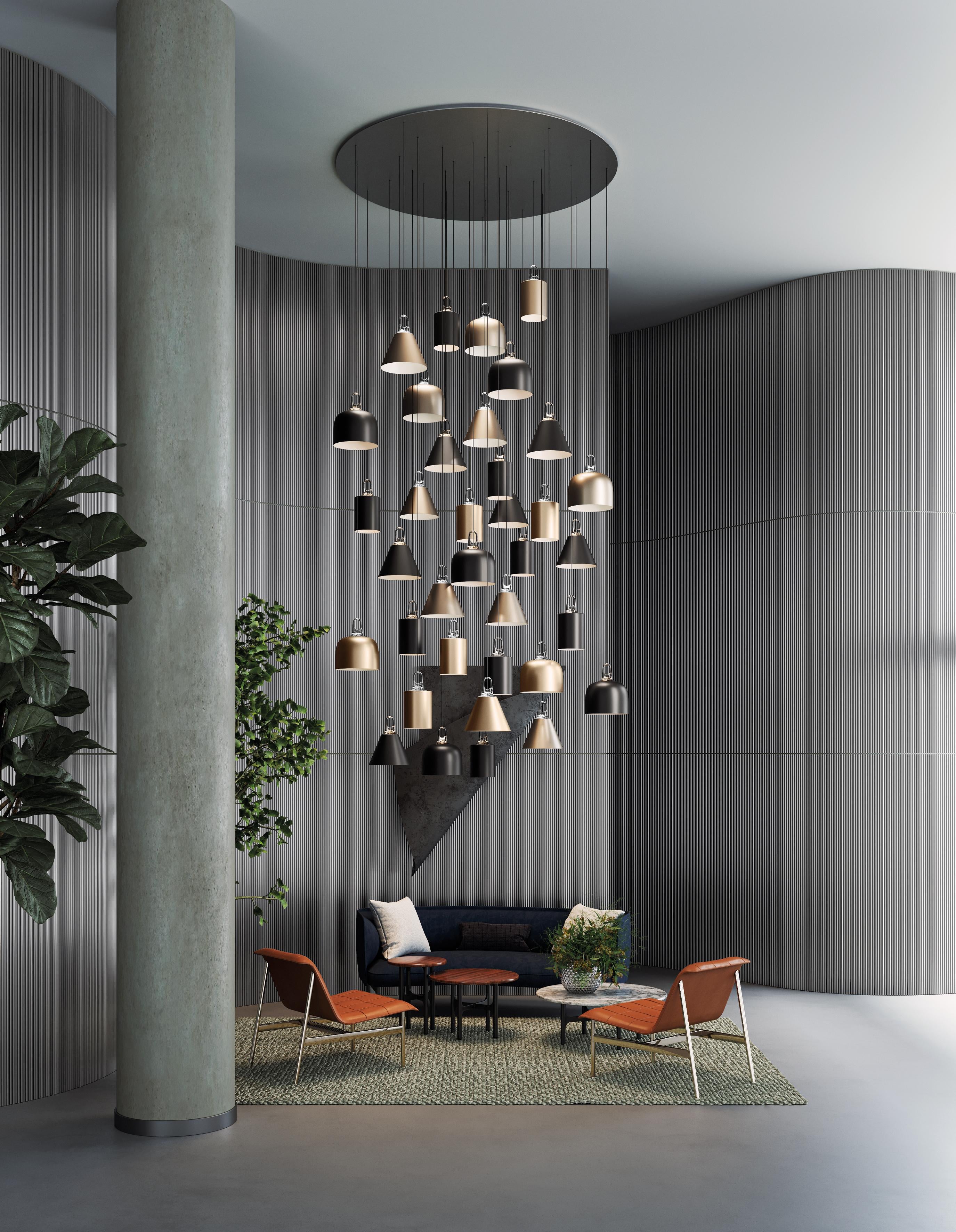 Lodes JIM CONE Pendelleuchte in Schwarz und Silber von Patrick Norguet (Italienisch) im Angebot