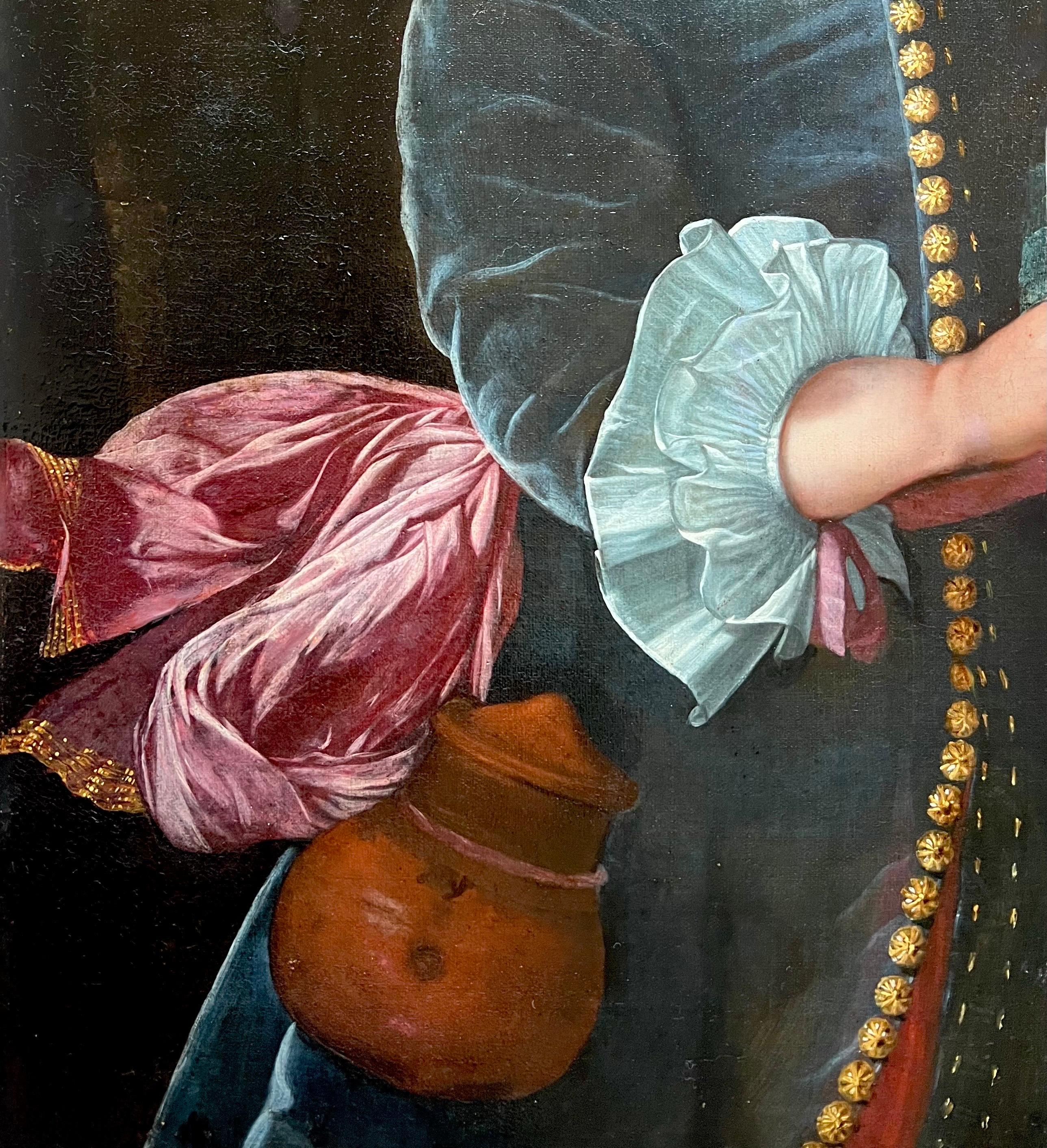 Retrato antiguo holandés del siglo XVII de un niño con su perro -  La edad de oro holandesa - Figurative Painting Negro de Lodewijk Van Der Helst
