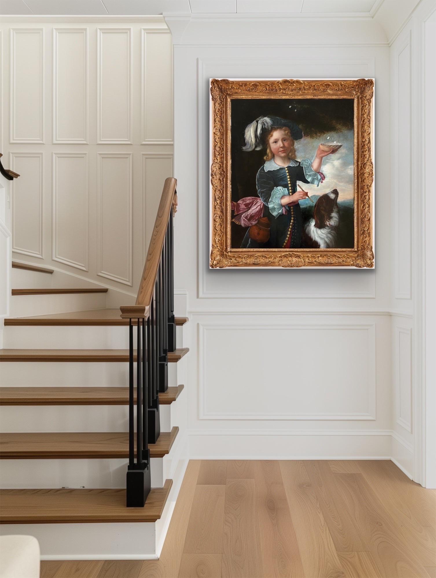 Retrato antiguo holandés del siglo XVII de un niño con su perro -  La edad de oro holandesa 4
