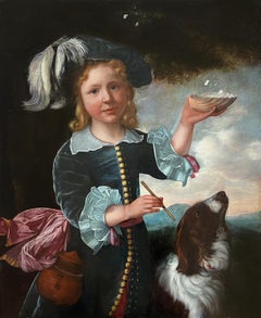17th century Dutch Old Master Portrait of a boy with his dog -  Dutch golden age