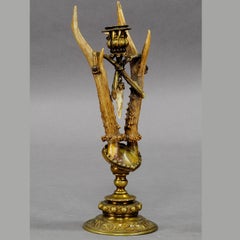 Lodge Style Antler Candleholder with Handforged Brass Base, circa 1880