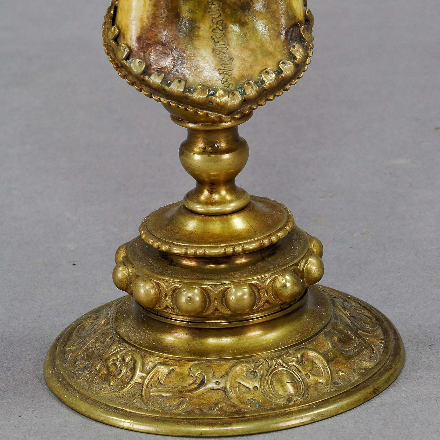 19th Century Lodge Style Antler Candleholder with Handforged Brass Base, circa 1880 For Sale