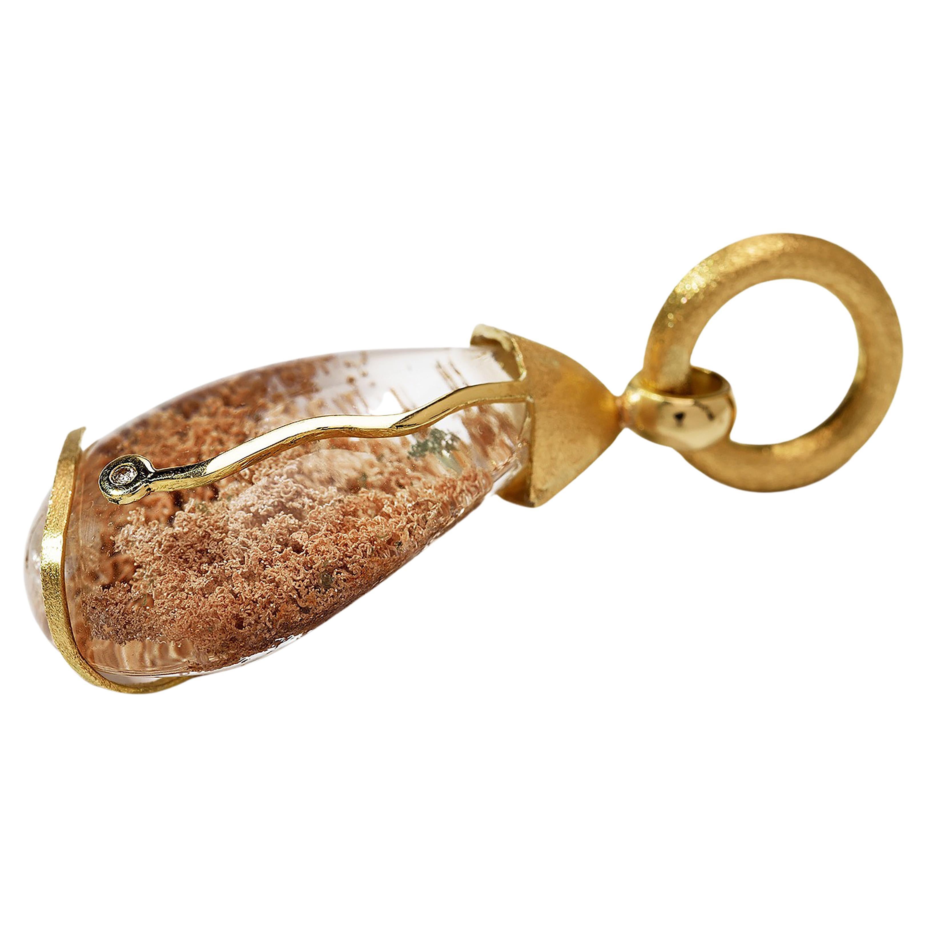 Lodolite Quartz 18k Gold Pendant