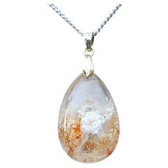 Lodolite / Scenic Quartz Crystal Pendant Necklace, Like a Cloud Floating Inside