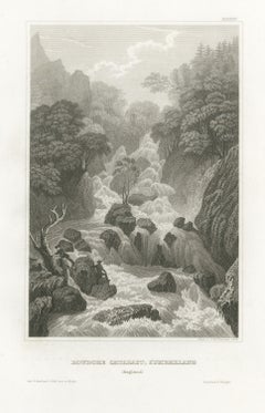 Lodore Cataract, Cumberland, Antique Waterfall View Engraved by Martini, 1848