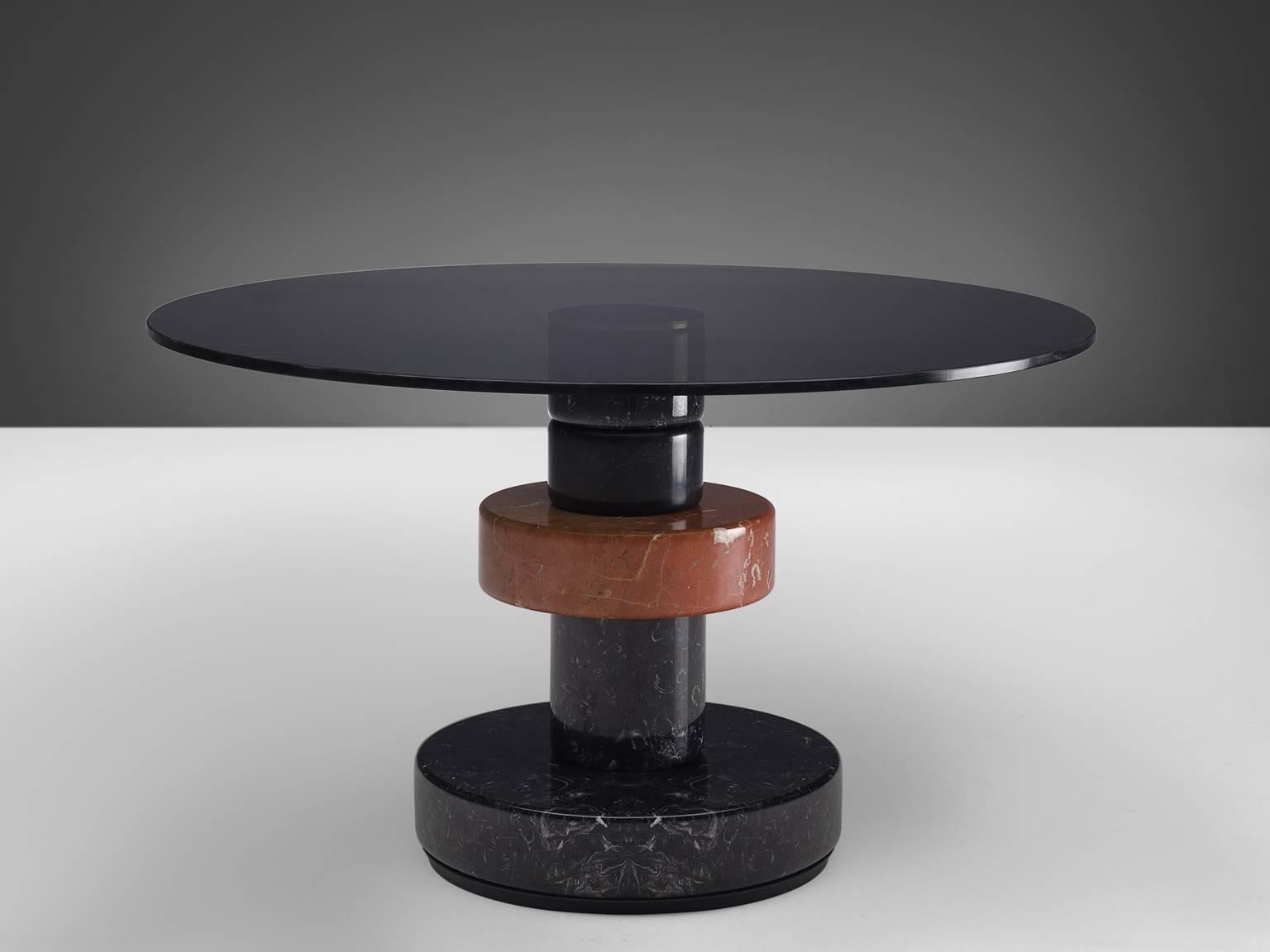 Lodovico Acerbis and Giotto Stoppino for Acerbis International, table model 'Menhir', in marble, stainless steel and glass, Italy, 1983.

This well designed table was part of the 