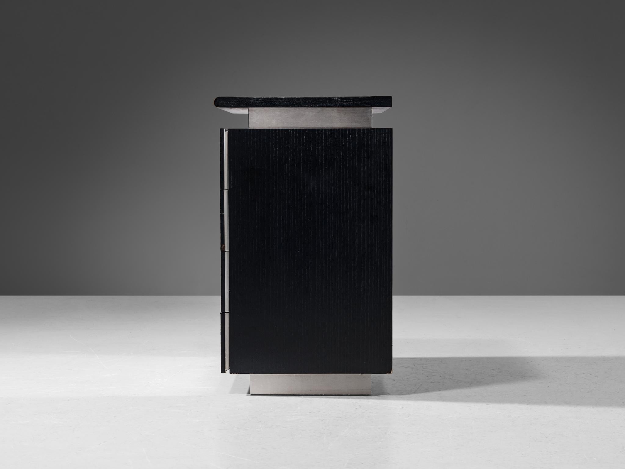 Fine XX secolo Cassettiera Lodovico Acerbis in alluminio spazzolato e Oak laccato in vendita