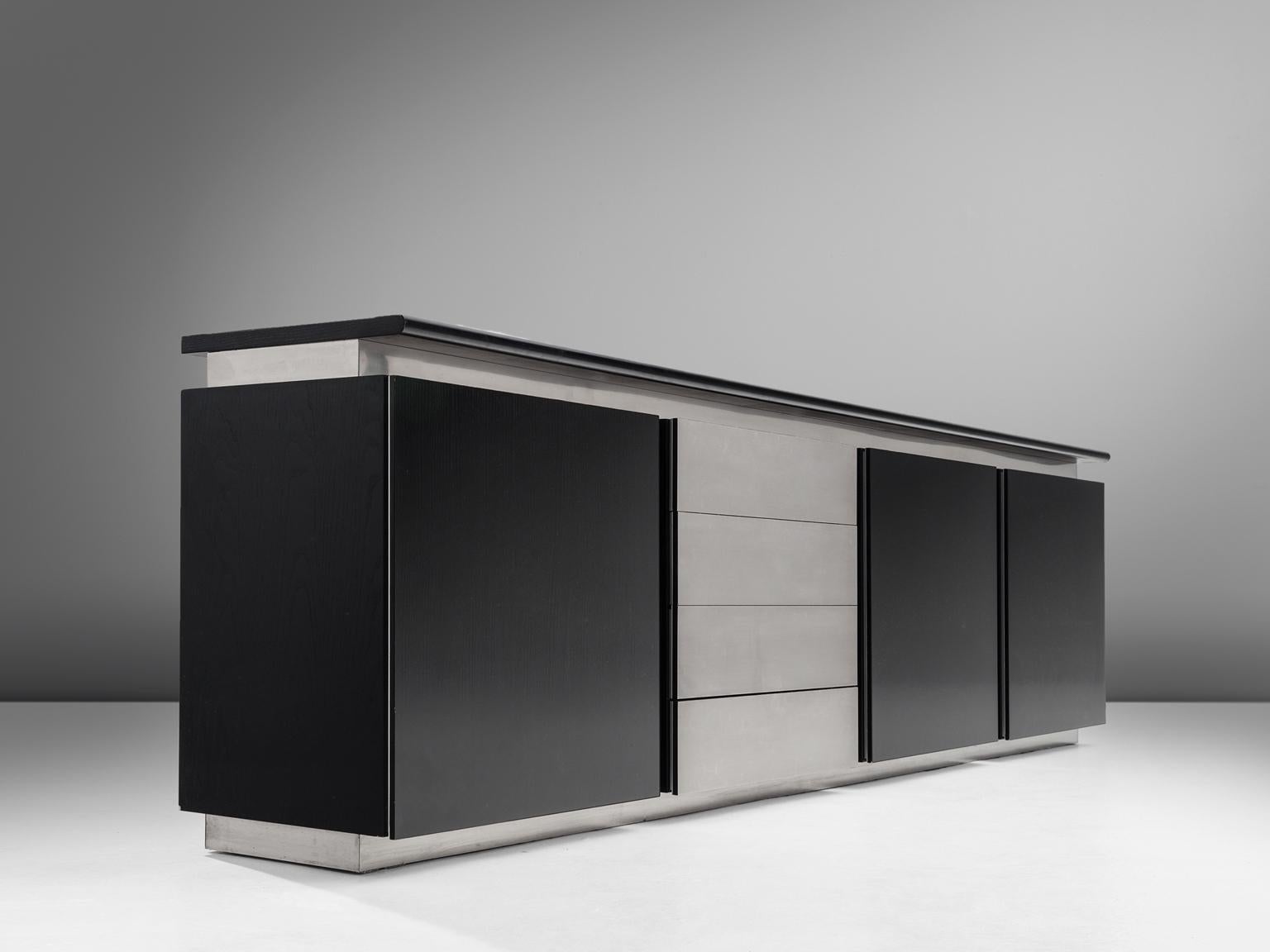 Lodovico Acerbis for Acerbis, sideboard, oak and steel, Italy, 1970s

This elegant and modern credenza in stainless steel and stained oak is designed by Lodocivo Acerbis and part of the 'Parioli System'. Within this line of design Acerbis created
