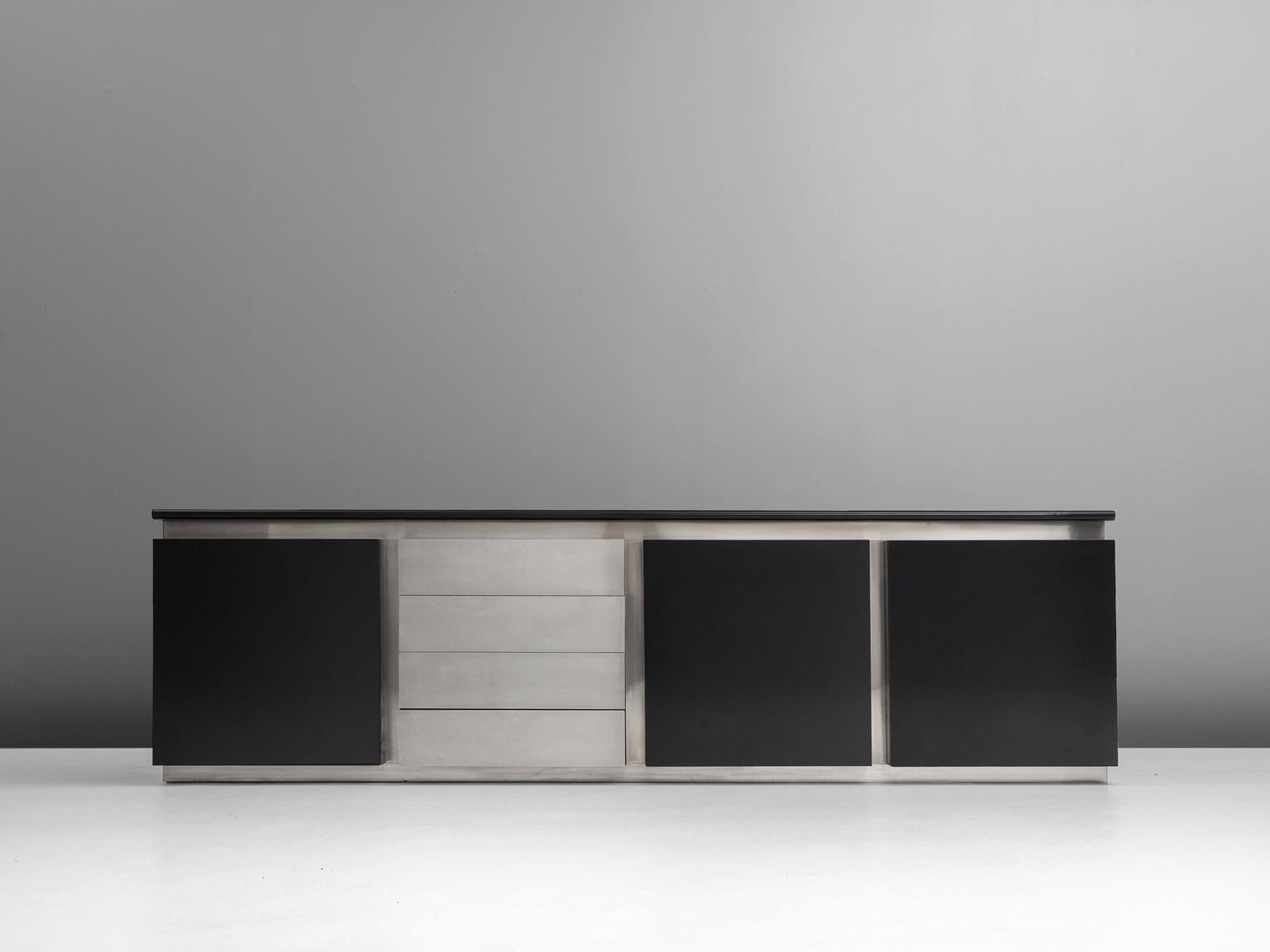 Italian Lodovico Acerbis Sideboard in Stained Oak and Aluminium