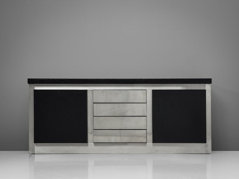 Italian Lodovico Acerbis Sideboard in Stained Oak and Aluminium For Sale