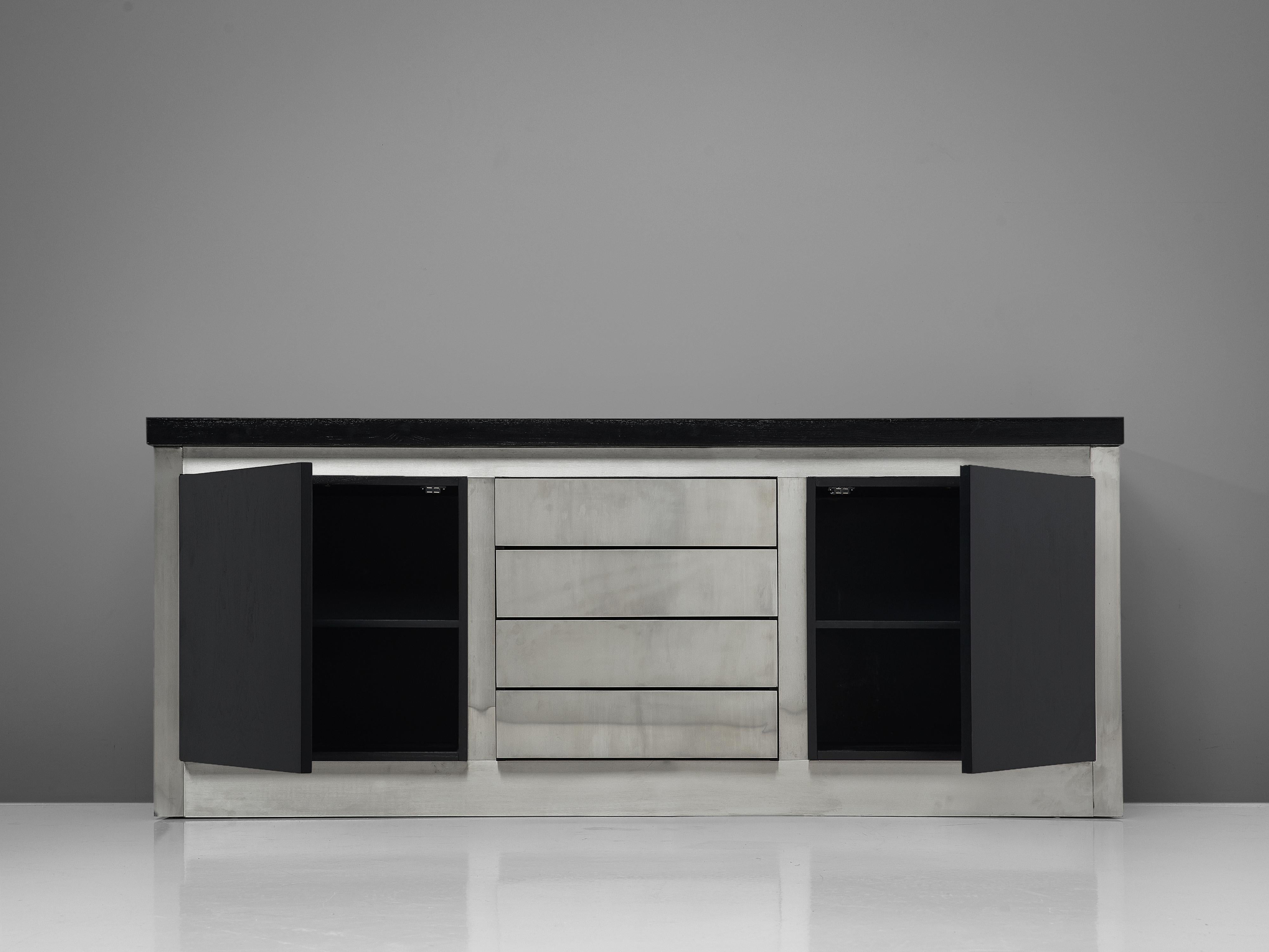Mid-20th Century Lodovico Acerbis Sideboard in Stained Oak and Aluminium