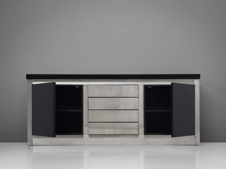 Mid-20th Century Lodovico Acerbis Sideboard in Stained Oak and Aluminium For Sale
