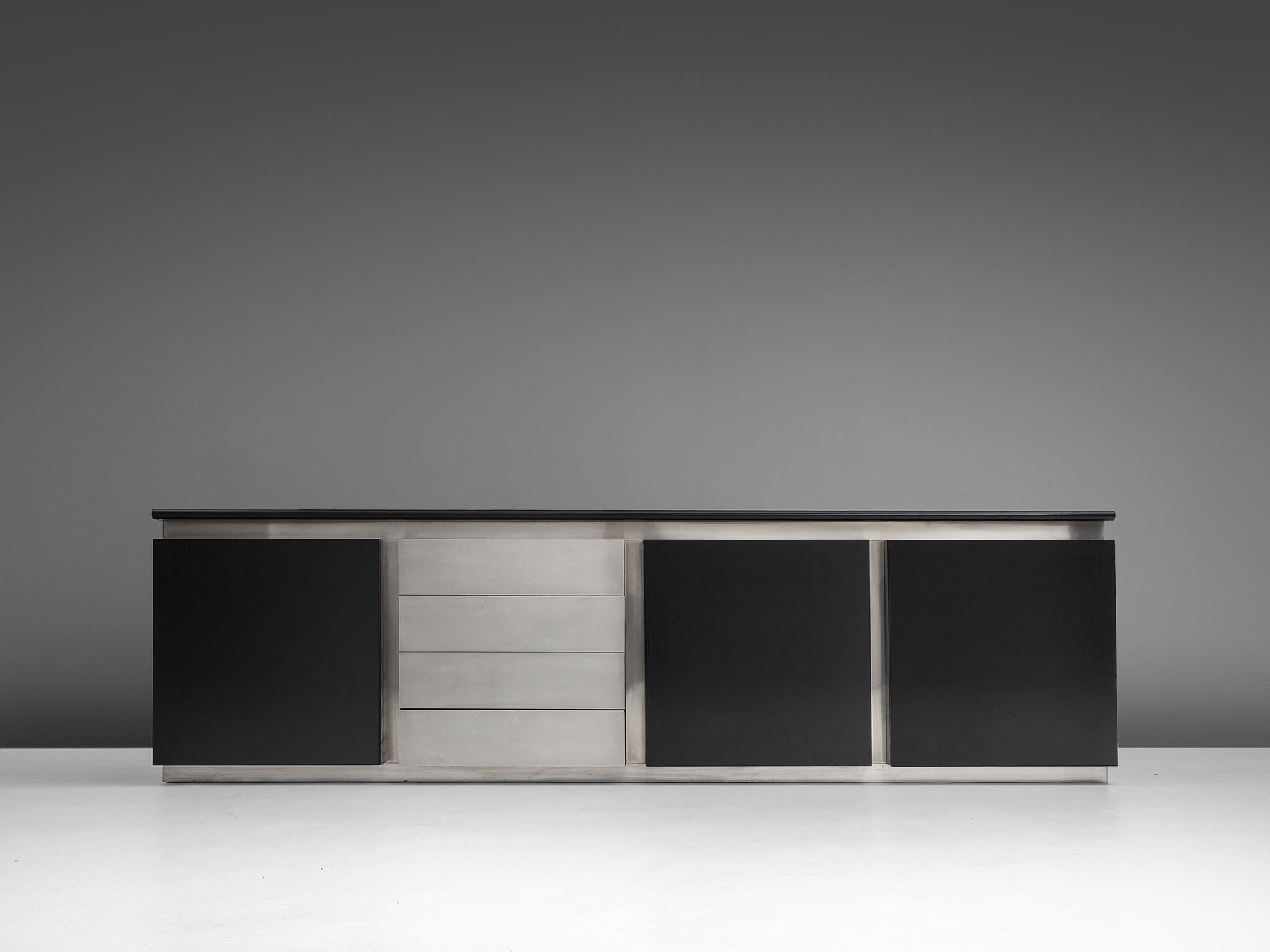 Late 20th Century Lodovico Acerbis Sideboard in Stained Oak and Aluminium