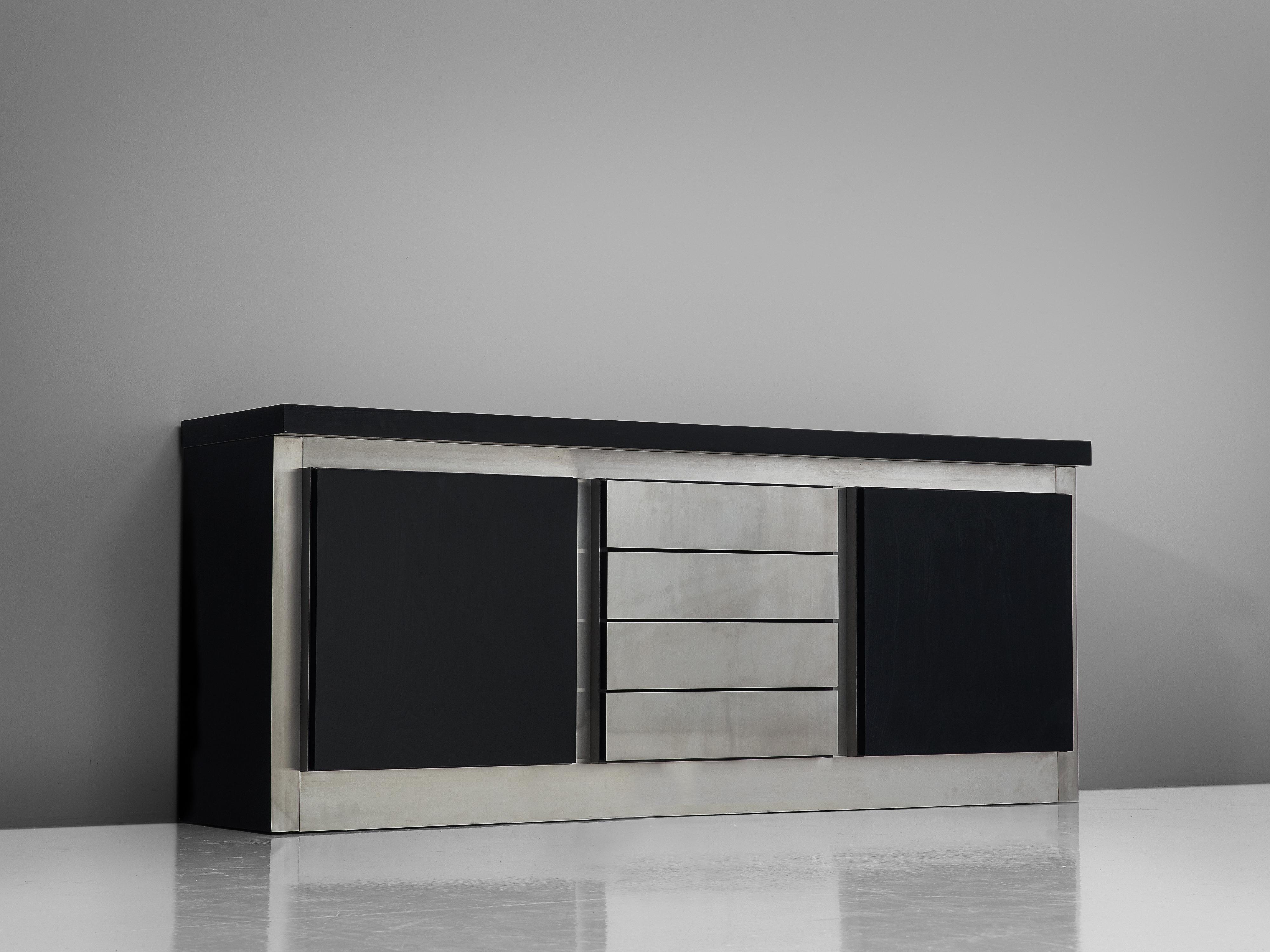 Steel Lodovico Acerbis Sideboard in Stained Oak and Aluminium