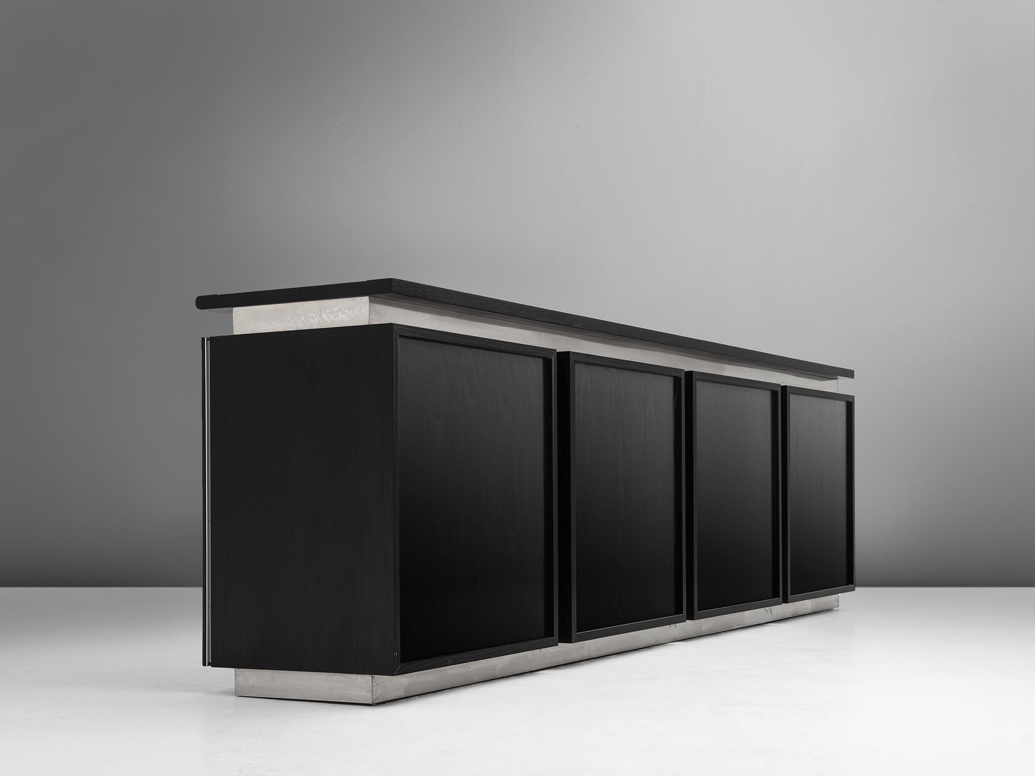 Steel Lodovico Acerbis Sideboard in Stained Oak and Aluminium