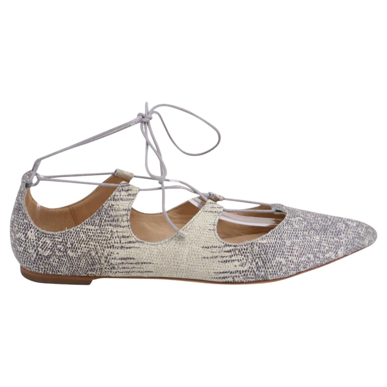 Pre-owned Loeffler Randall Ambra Snakeskin Embossed Flats In Beige Leather In Brown