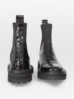 Loeffler Randall Black Croc Embossed Patent Boots Size US 7